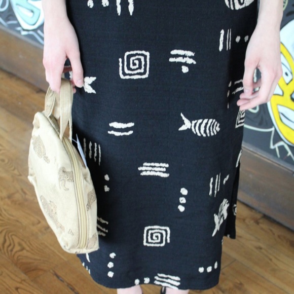 Vintage 1990's Black Maxi Dress With Fish Pattern - Picture 3 of 5